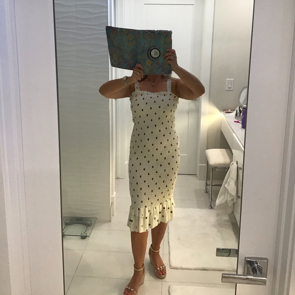 COPY - Elastic stretch comfy cream w brown polka dots new